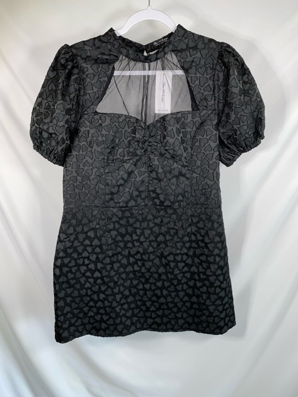 NWT Miss Selfridge Black Heart Burnout Mesh Mini Dress Size 12